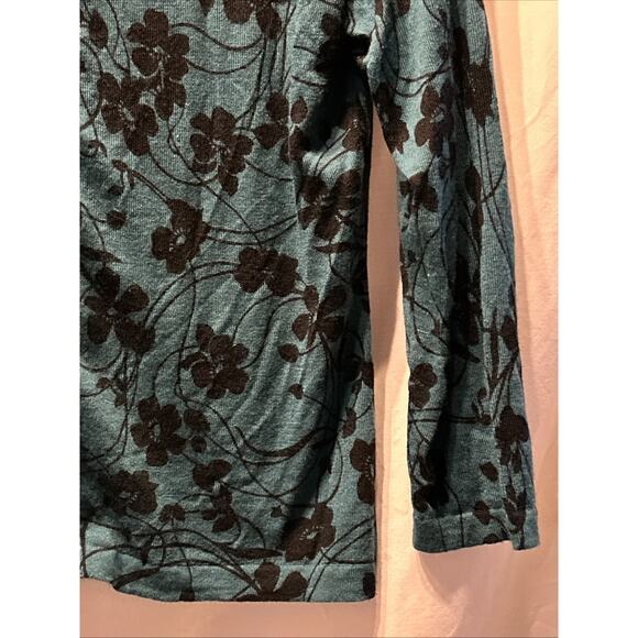 Garnet Hill Merino Wool Cardigan Sweater Women’s Medium Teal Floral Fairy Light - Picture 4 of 13